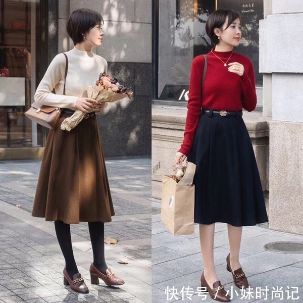 温婉贤淑的成熟女人穿搭！毛衣+裙子，讲求的是舒适自然