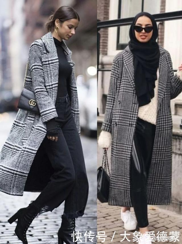 单色|别总穿单色大衣,今年火了“格子大衣”,叠穿针织衫太洋气了
