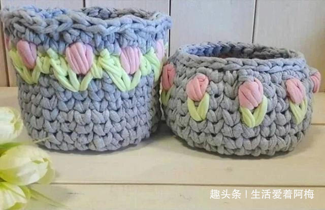 布条这样钩织,快速变收纳筐,放家里不好用吗DIY编织附教程