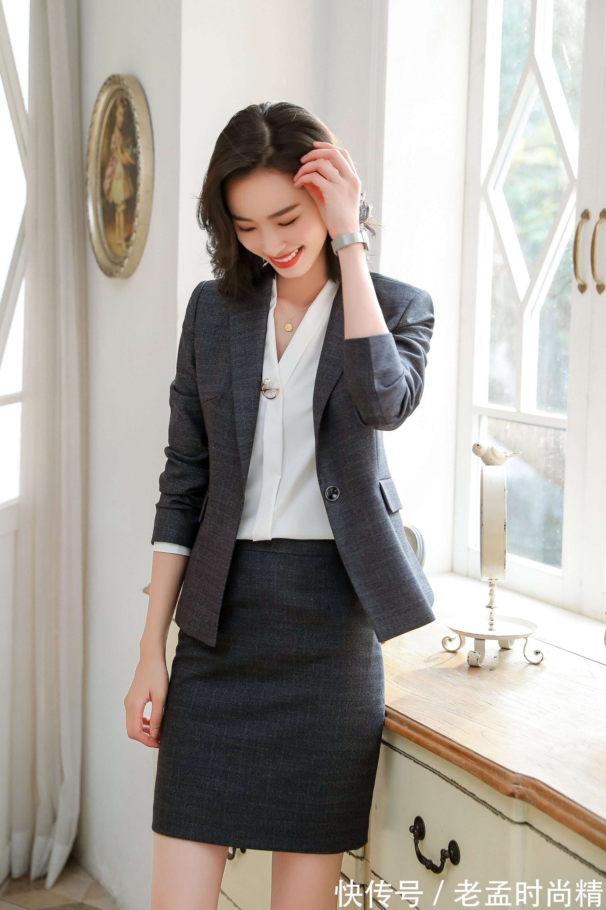 套装 黑色职业装套装长袖马甲套装