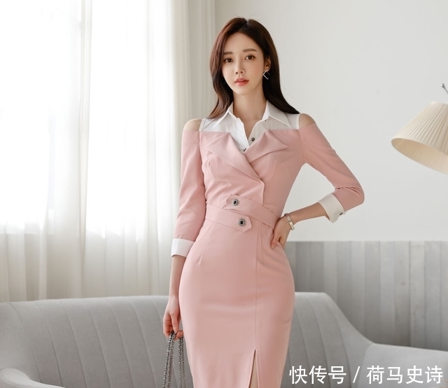 美人图鉴孙允珠:都市丽人浅粉小资伯爵职业裙