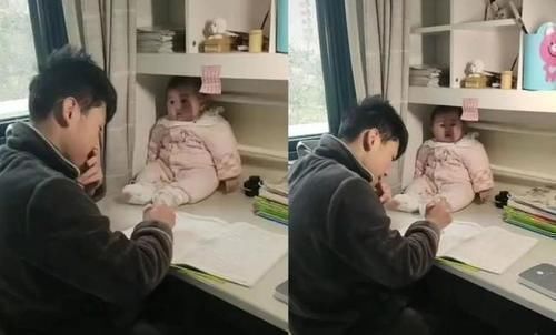 妹妹|“超粘人哥哥”走红,写作业将妹妹放书桌旮旯,妹妹乖巧似洋娃娃