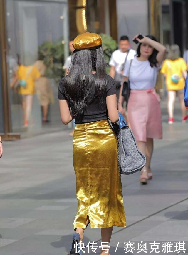 美女|魅力美女,金黄色半身裙,穿着高贵典雅美丽