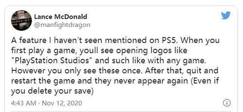PS5进行游戏时可在第一次观看工作室Logo