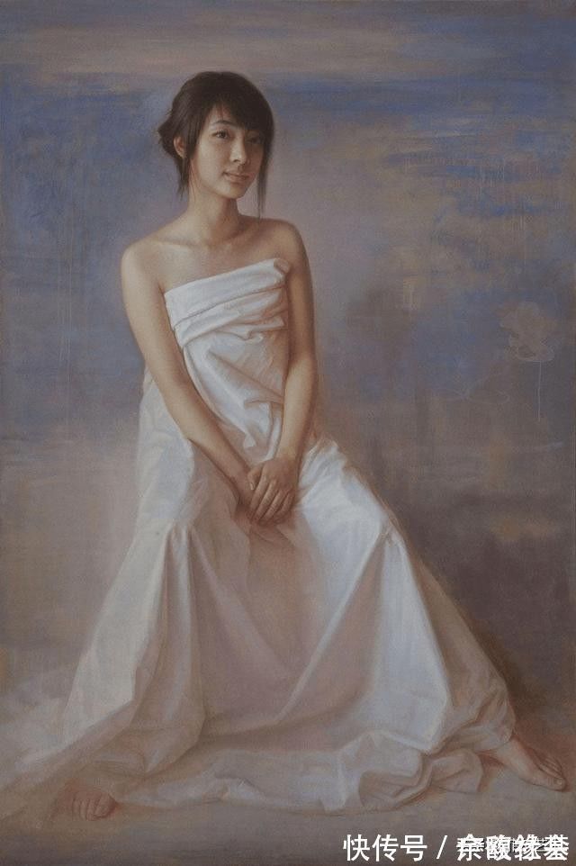 绘画@年轻画家人体油画中的美艳少妇,身披薄纱,难掩玲珑曲线