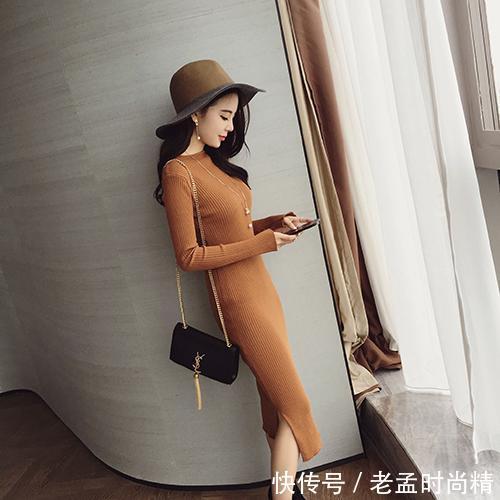 韩版|迷人针织连衣裙,性感时髦带桃花