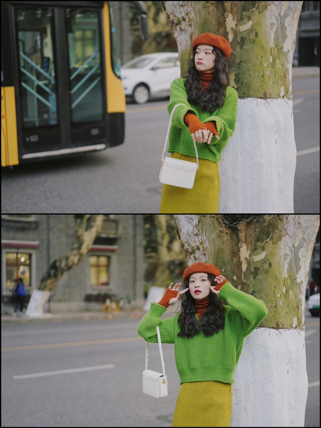 穿搭|秋冬就像一个调色盘,怎么好看怎么穿,绿色毛衣+红色打底衫,复古又时髦!
