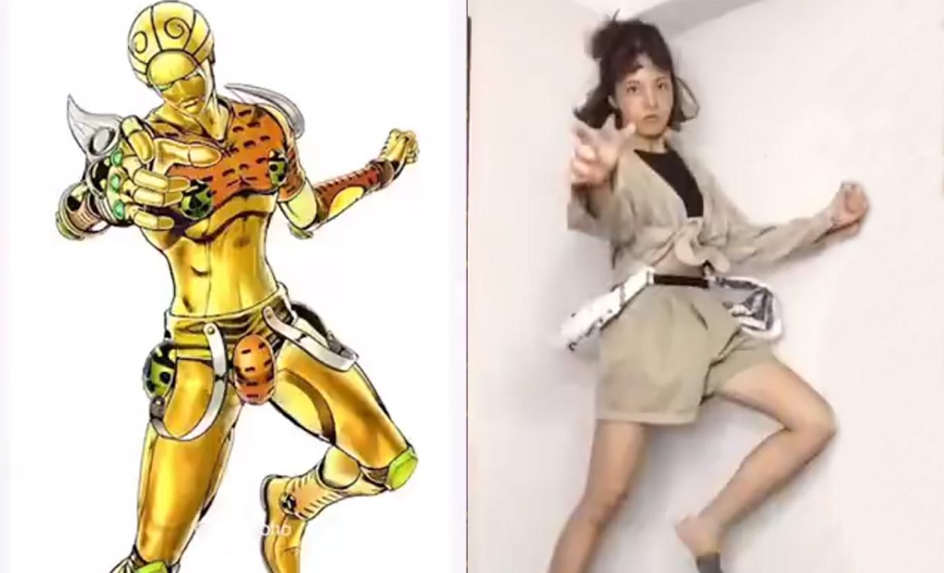 小姐姐|小姐姐模仿高难度JOJO立,奇怪的姿势增加了,拍照再也不怕没Pose