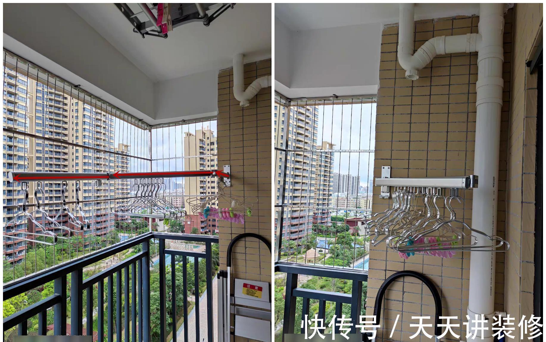 衣服|邻居太贪心,只有一个阳台,他装折叠晾衣架,一边晾晒一边改书房