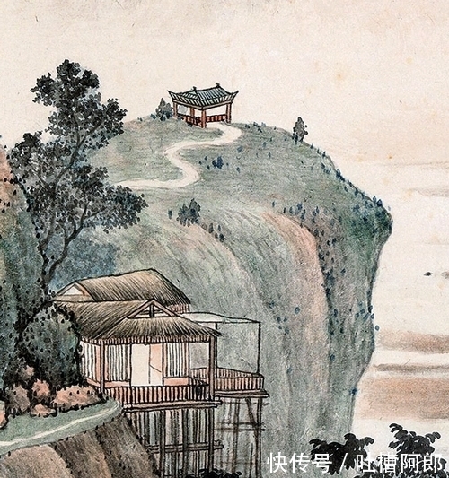 高山大川#布局绵密,描绘诗意山水,彭醇士绘《山居图》