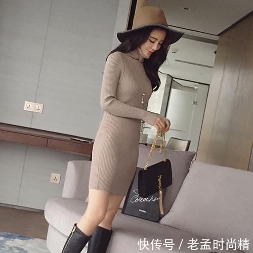 韩版|迷人针织连衣裙,性感时髦带桃花