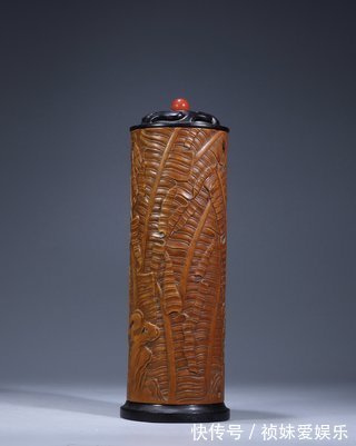 黄木雕$民国黄木雕·芭蕉纹香薰筒