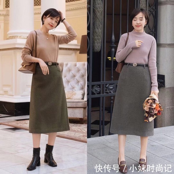 温婉贤淑的成熟女人穿搭！毛衣+裙子，讲求的是舒适自然