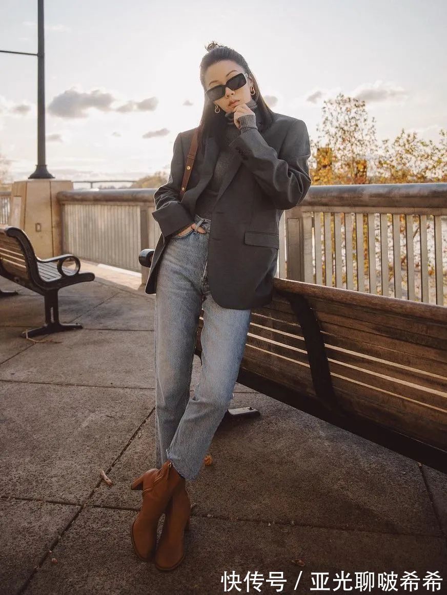 直筒裤 九分裤+短靴=入冬最潮搭配套路,显瘦显高帅翻天!