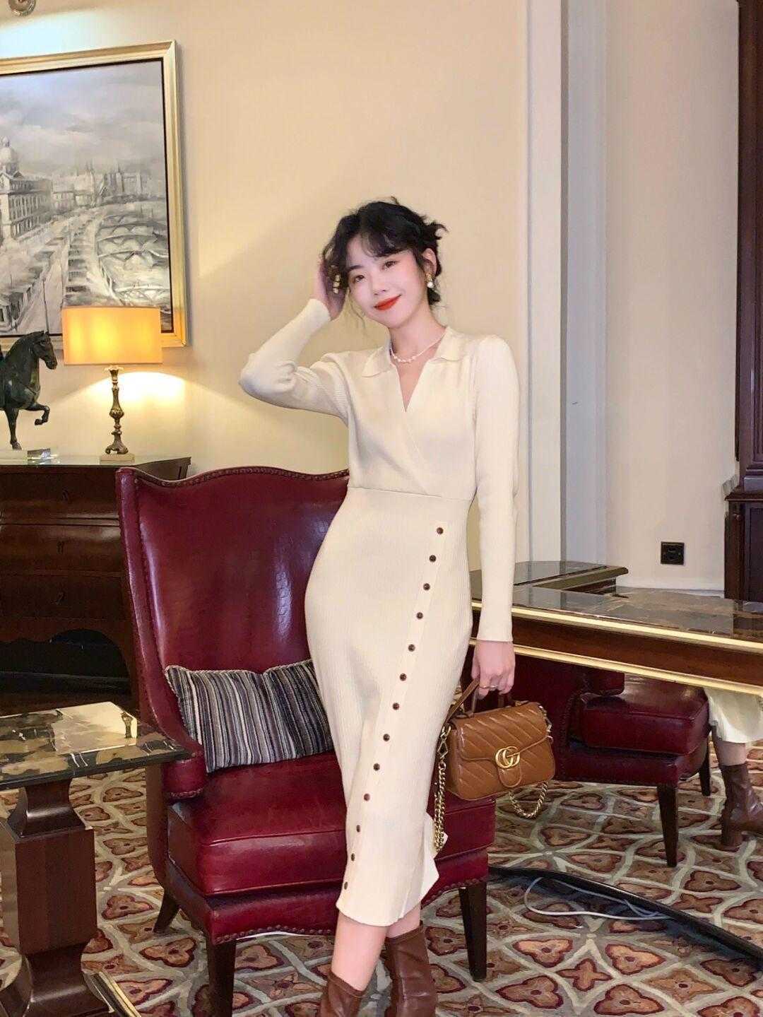 小姐姐|秋冬,穿针织连衣裙魅力全开,高级优雅又洋气,漂亮大气