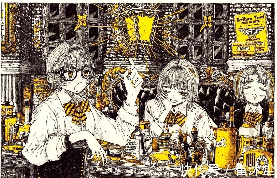 少女插画#线条感极强的少女插画，加一点黄色点缀非常的好看