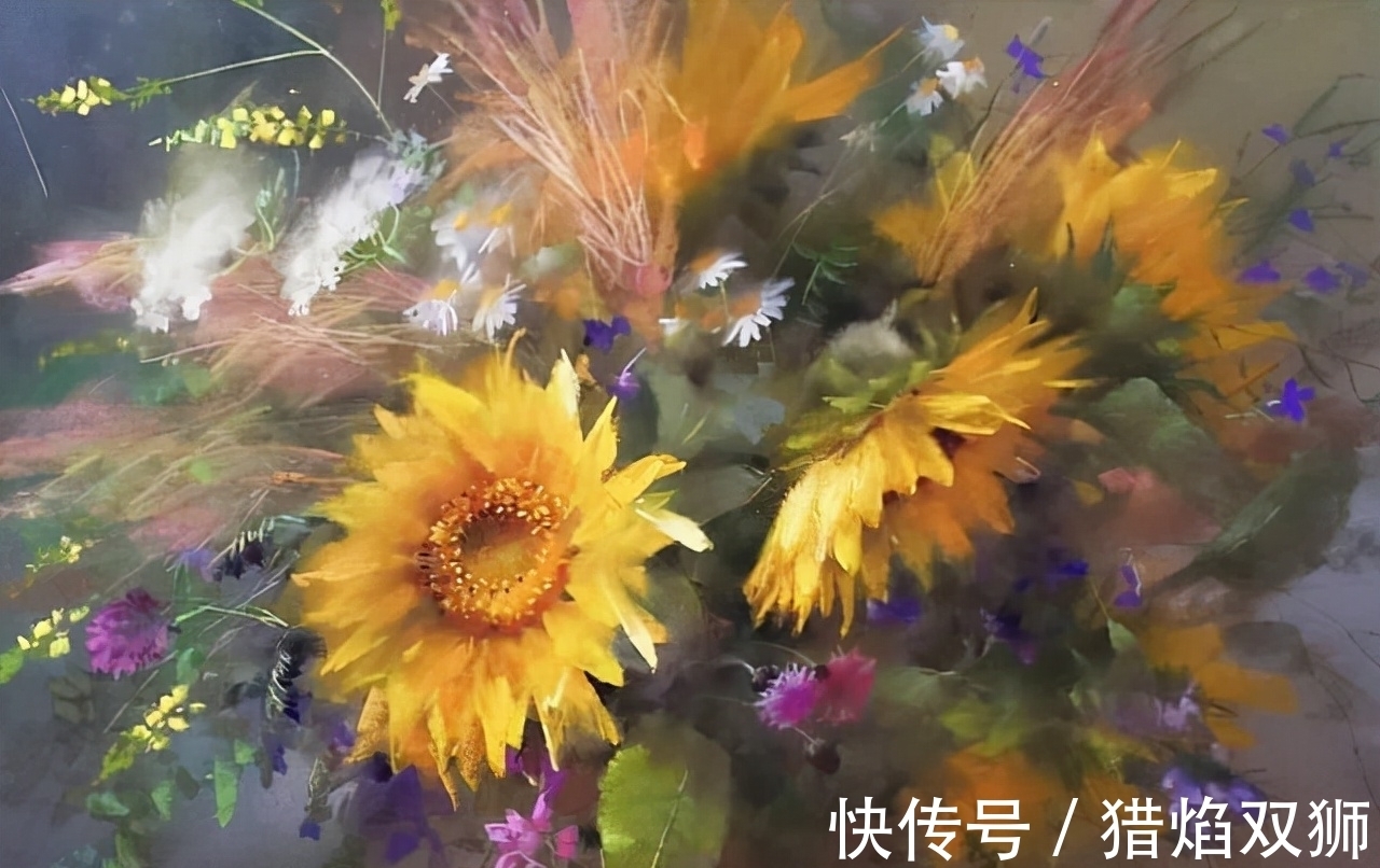 粉画#他可以赋予花卉作品不同的质感，那种柔和自美，赏心悦目！