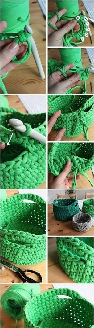 变废为宝小手工,学会了,家里T恤剪一下,钩出很好好用的作品!