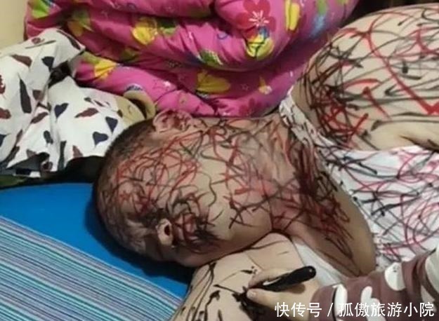 孩子|宝爸喝醉之后成为萌娃“画板”,画满全身笑翻宝妈喝酒的惩罚