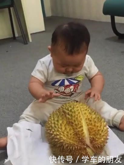 小手|小胖墩第一次见榴莲,接下来动作太可爱,一向严肃的爷爷都笑喷了!