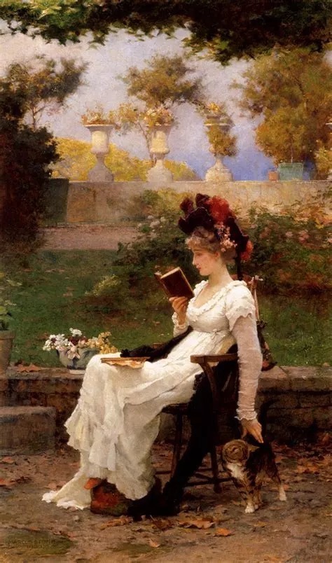 油画&19世纪油画里的性感女人,她们漫步花园时,天堂也不过如此了!