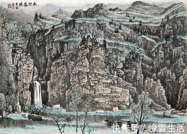 太行春晓!一手抓写实,一手抓装饰美,白雪石绘《太行春晓》
