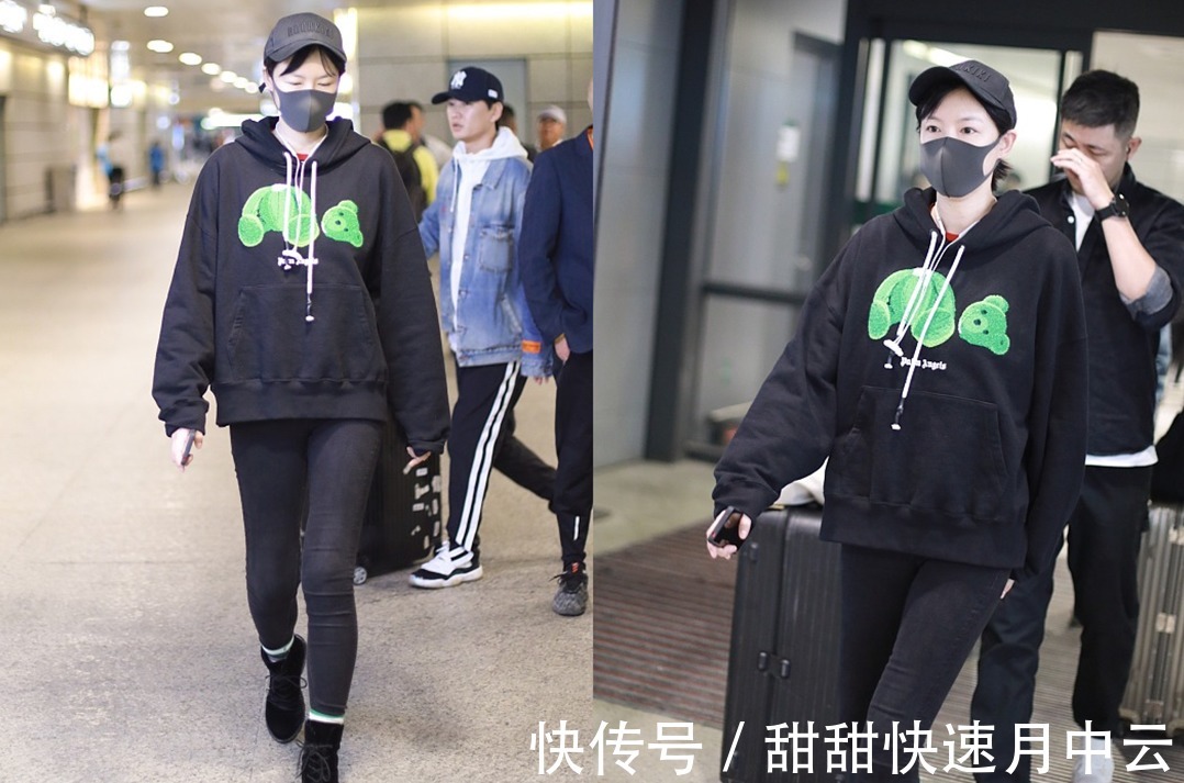 紧身裤 李艾都42岁了,可皮肤还是那么白皙,身材也好,穿黑卫衣都很减龄