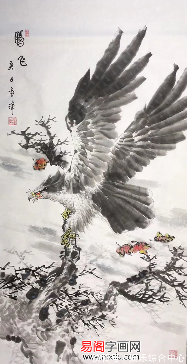 逸气横生$画家袁峰画鹰 ：鹰击长空，雄风万里