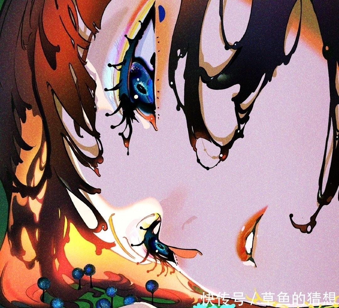 插画作品|插画里的脸部刻画,配色和元素绚美华丽,色彩让人很惊艳