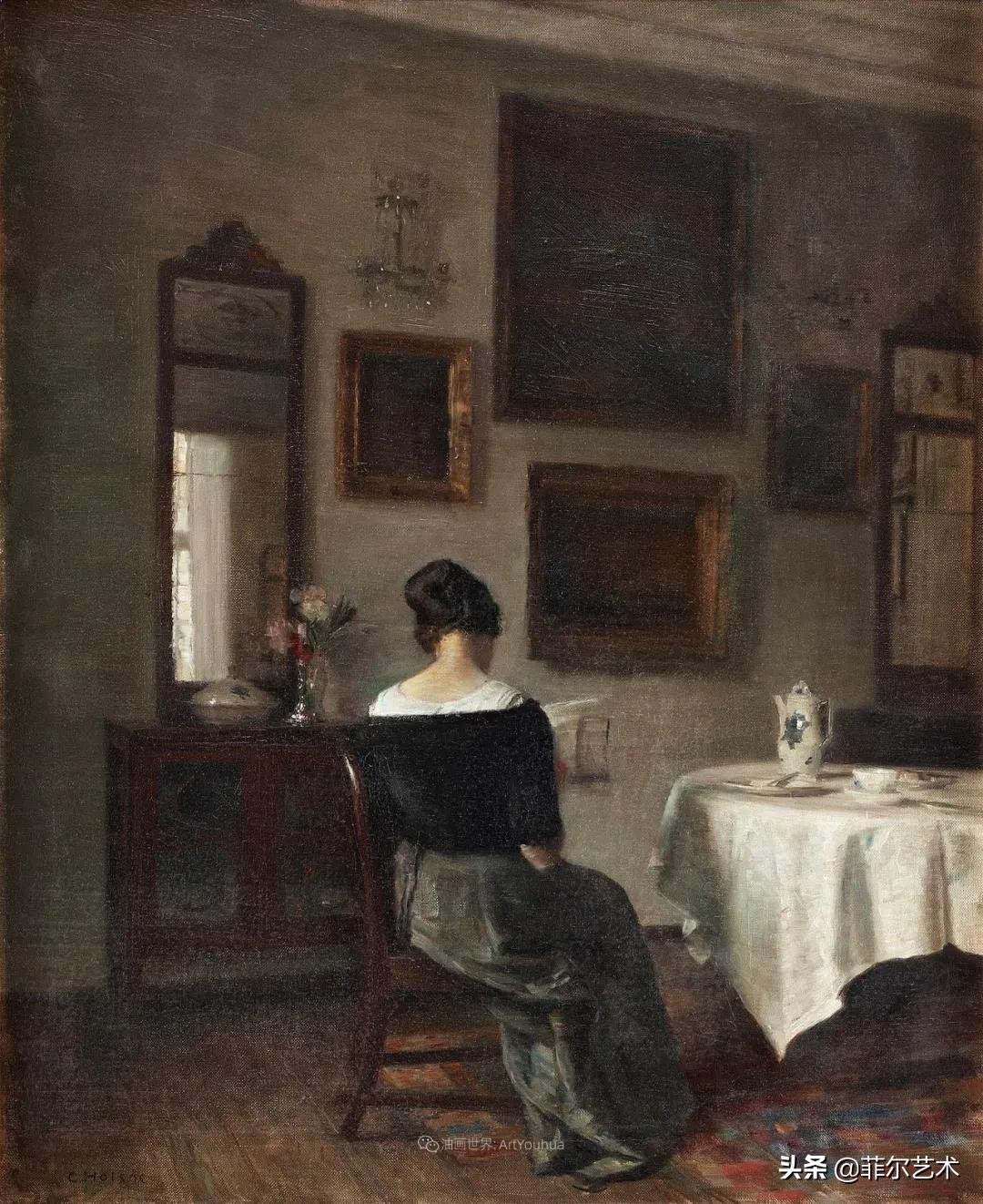 kol|丹麦画家卡尔·维尔赫姆笔下油画里安静的女子，奇妙的光影