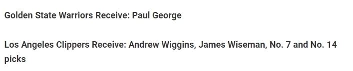 杜兰特|押宝4巨头！维金斯4换1方案：勇士组新版海啸兄弟，快船彻底重建