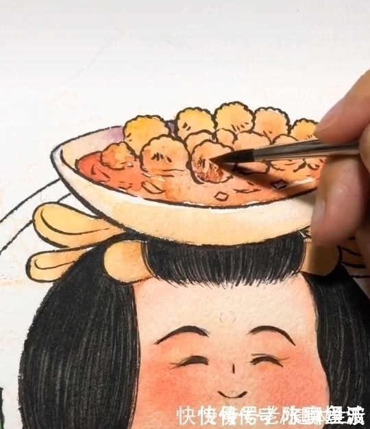 美术生画@美术生画萌版杨贵妃,身边全都是美食,网友:你这是放毒啊