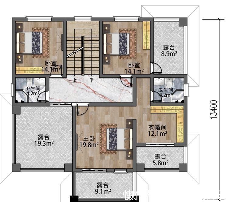 别墅|12.8×13.4米欧式别墅，外观够大气，老家建一栋很有面子