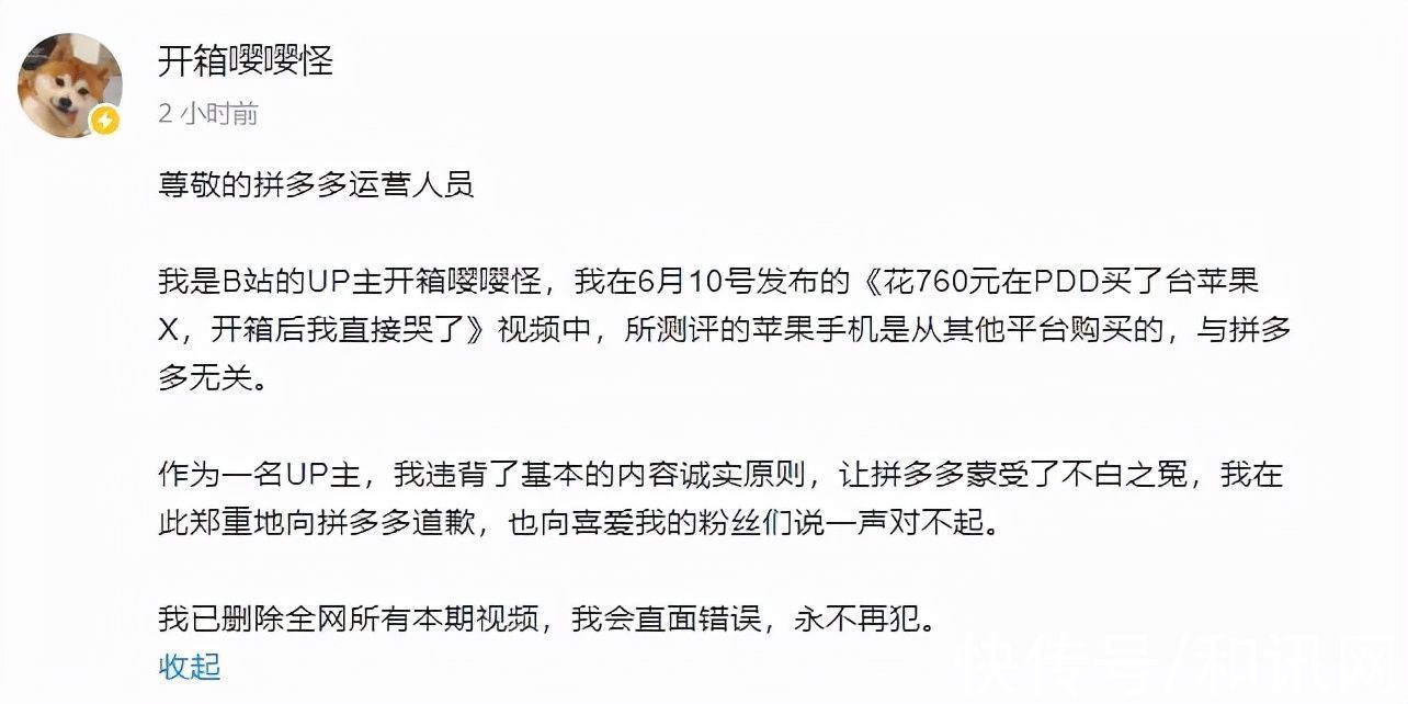 B站|B站UP主因视频造假向拼多多致歉，涉事账号被封30天