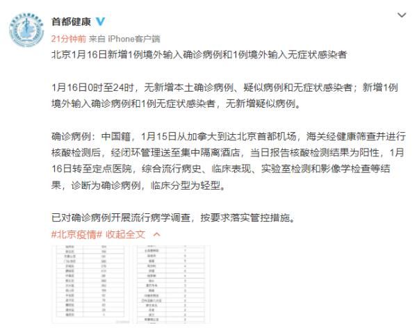 北京|北京昨日无新增本土确诊病例，新增境外输入1例