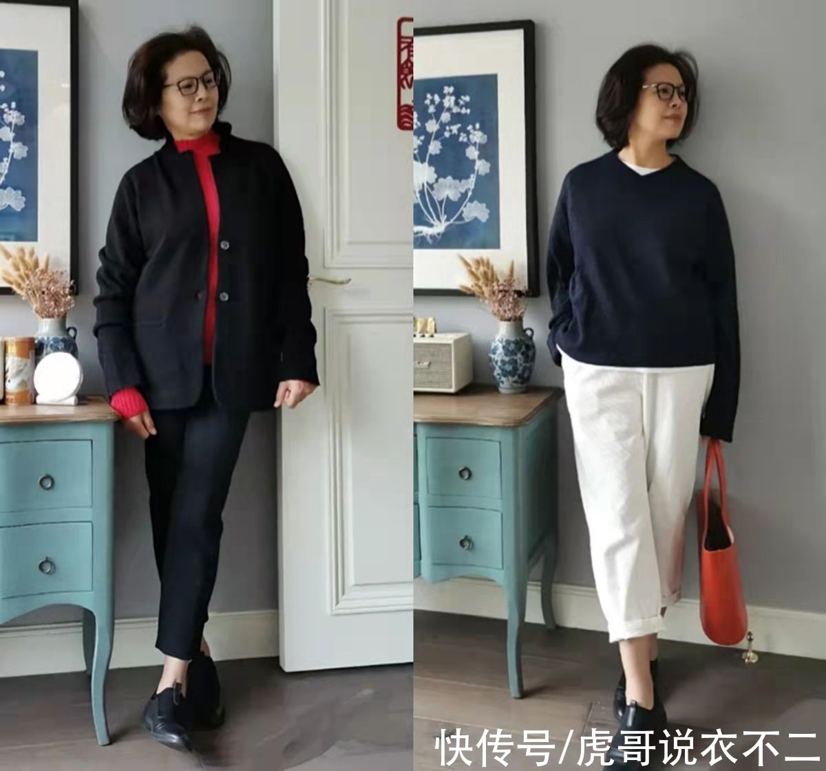 搭配|这才是60岁女人该有的早春look，“针织衫+九分裤+平底鞋”，好美