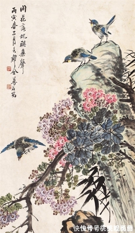 寓意|通俗明快,充满吉祥寓意,海派画家金梦石花鸟画欣赏