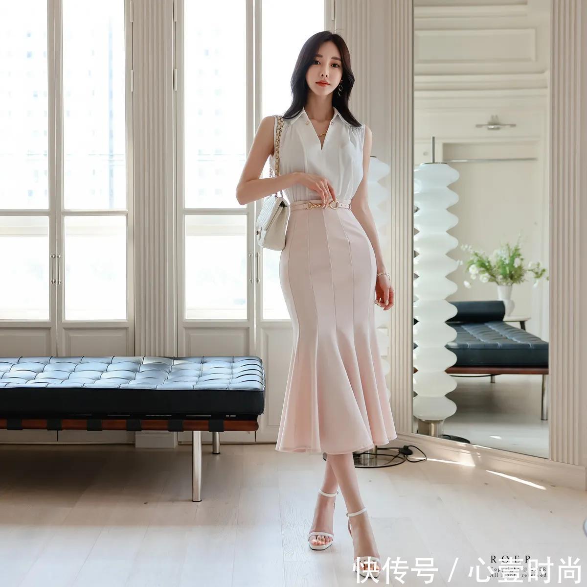 真丝桂香仙粉|女神孙允珠高清时尚搭配:琉璃透明真丝桂香仙粉鱼尾裙