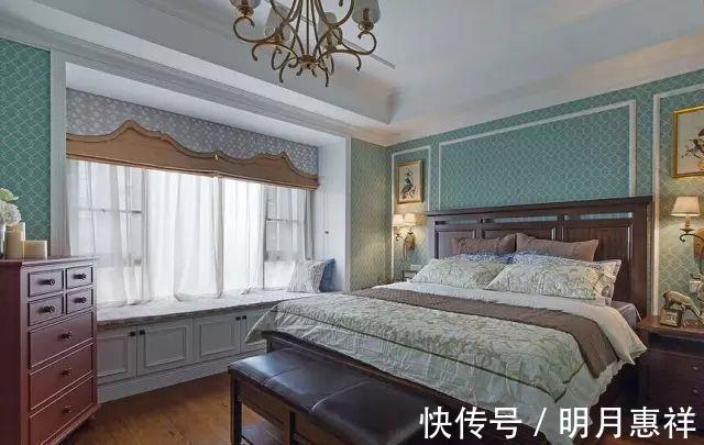 美式|143平米四室新房,蓝色背景墙,花纹吊顶,经典美式风格