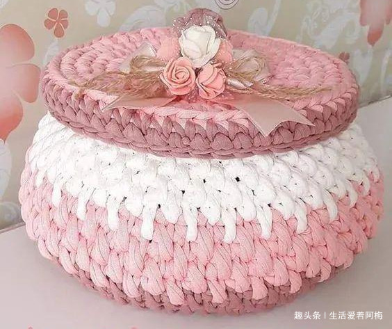 布条这样钩织,快速变收纳筐,放家里不好用吗DIY编织附教程