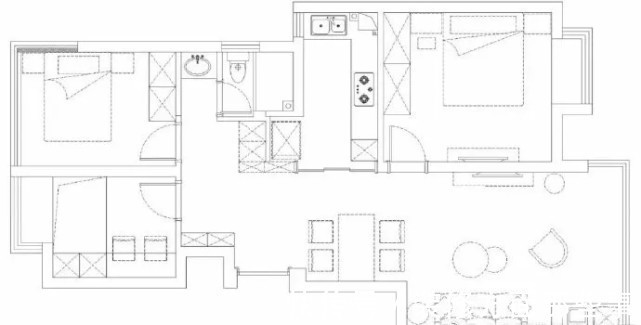 餐桌|86平现代二居室，餐桌、与中岛相连用金属架做「漂浮」状