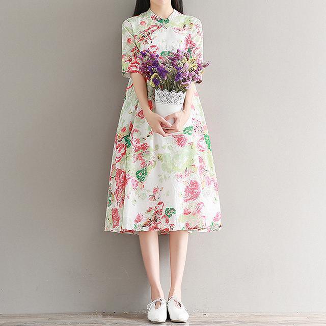 文艺|中式改良旗袍裙,棉麻材质、宽松A字版型,小清新风格