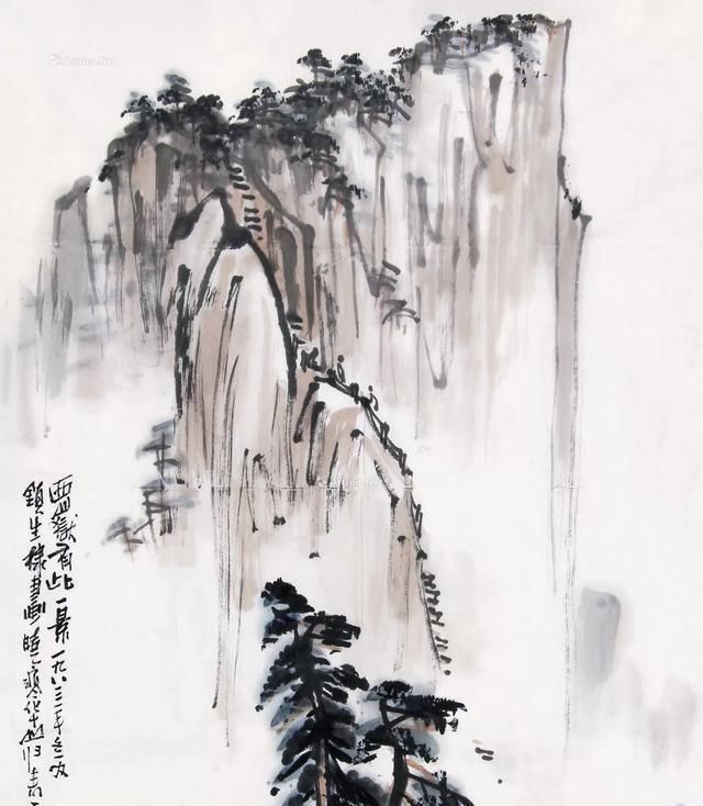 他的山水画——极简的直线为骨,极繁的渲染为体,苍润氤氲