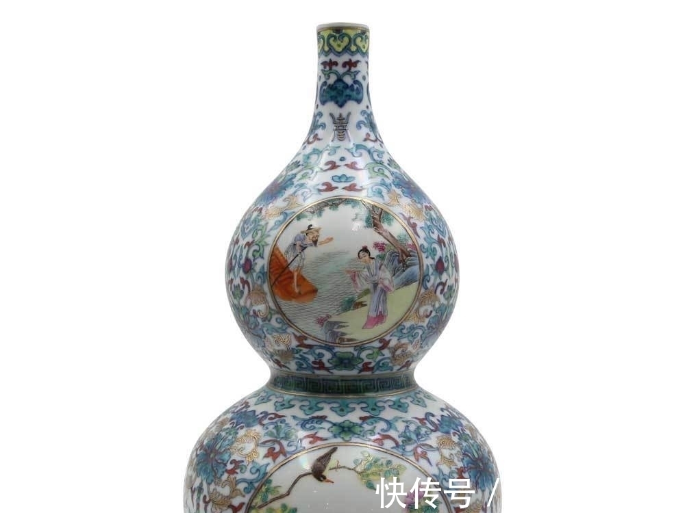 人物故事#凤毛麟角的稀世珍品:斗彩描金开光粉彩人物故事葫芦瓶