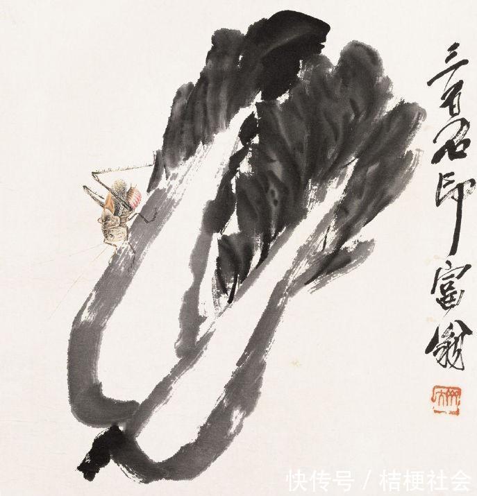 绘画#齐白石画白菜,上面一只蚱蜢价值300万,让作品增值10倍