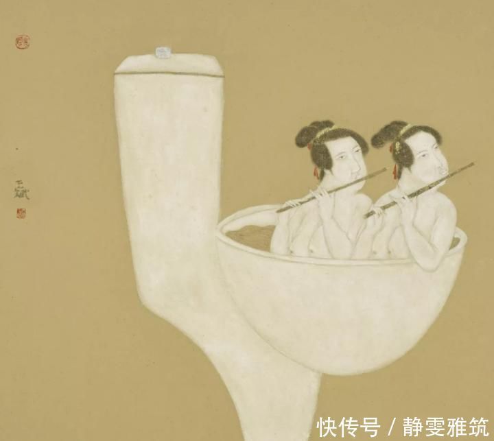 翻白眼|80后小伙画的国画太“不正经”,美人全变成戏精,马居然翻白眼
