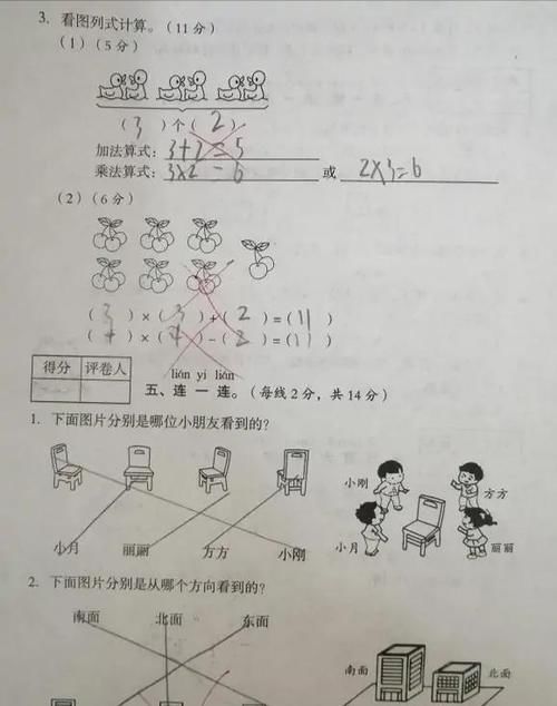 二年级数学月考评估卷，基础知识掌握不熟练，扣分点多，考65分！