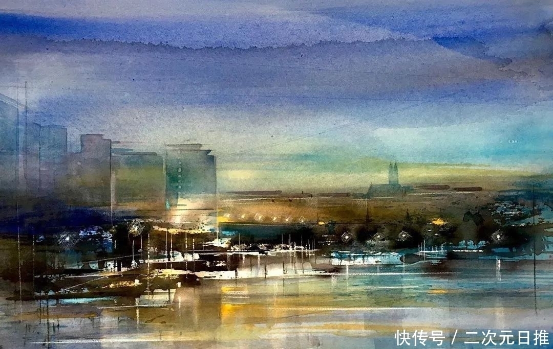 水彩画!空灵的水彩画,在抽象与写实间徘徊,把城市变得像梦境一般