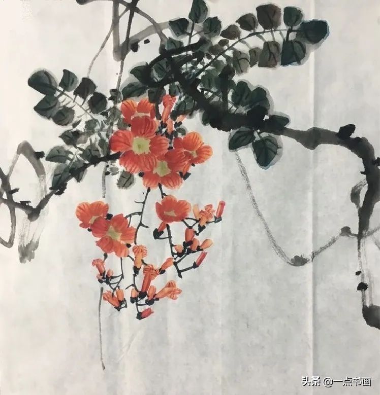 凌霄花！写意《凌霄花下嬉雏鸡》绘画教程