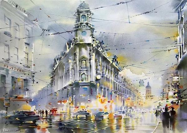 美术学院$城市人物水彩画│城市在她的笔下,充斥着温馨和随意